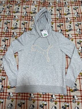 Puma Light Gray Pullover Hoodie with Logo Tag
